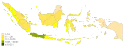 Provinces of Indonesia by population density per square kilometer in 2020