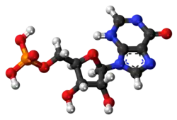Ball-and-stick model of the inosinic acid molecule