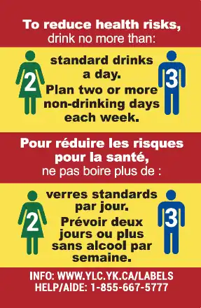 Outdated low-risk drinking guidelines label, 5.0 cm x 3.2 cm (2 x 1¼ inches)