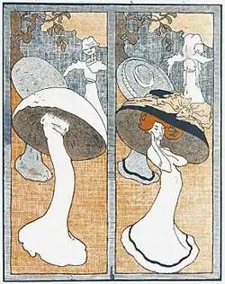 Hat fashions have sometimes been the subject of ridicule. This 1908 cartoon by Ion Theodorescu-Sion, which first appeared in a Romanian publication, satirised the popularity of mushroom hats.