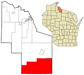 Location in Iron County and the state of Wisconsin.