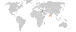 Map indicating locations of Israel and Maldives