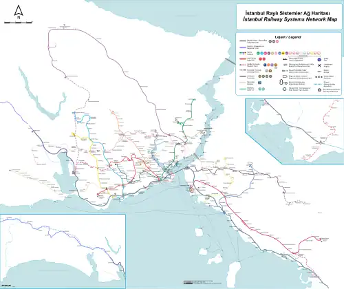 Image 23A well-composed transit map of Istanbul, with a high degree of contrast between the symbols, creating a strong visual hierarchy (transit lines are and look most important), figure-ground, and selectivity (the green national rail line can be isolated when necessary). Also note the harmonizing subdued tones of green and blue in the background. (from Cartographic design)
