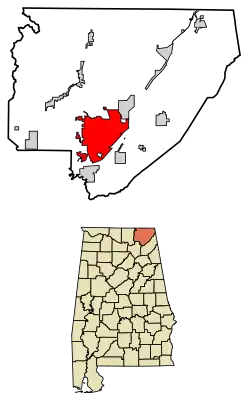 Location of Scottsboro in Jackson County, Alabama.