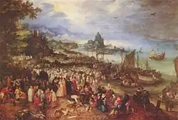 Jan Brueghel the Elder, Sea port with the lecture of Christ, Munich