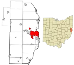 Location of Steubenville in Jefferson County, Ohio.