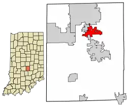 Location of Whiteland in Johnson County, Indiana
