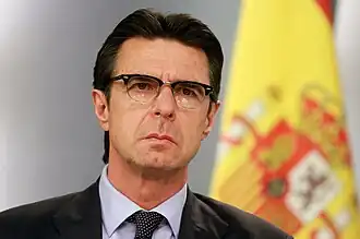 José Manuel Soria giving a press conference in Moncloa palace