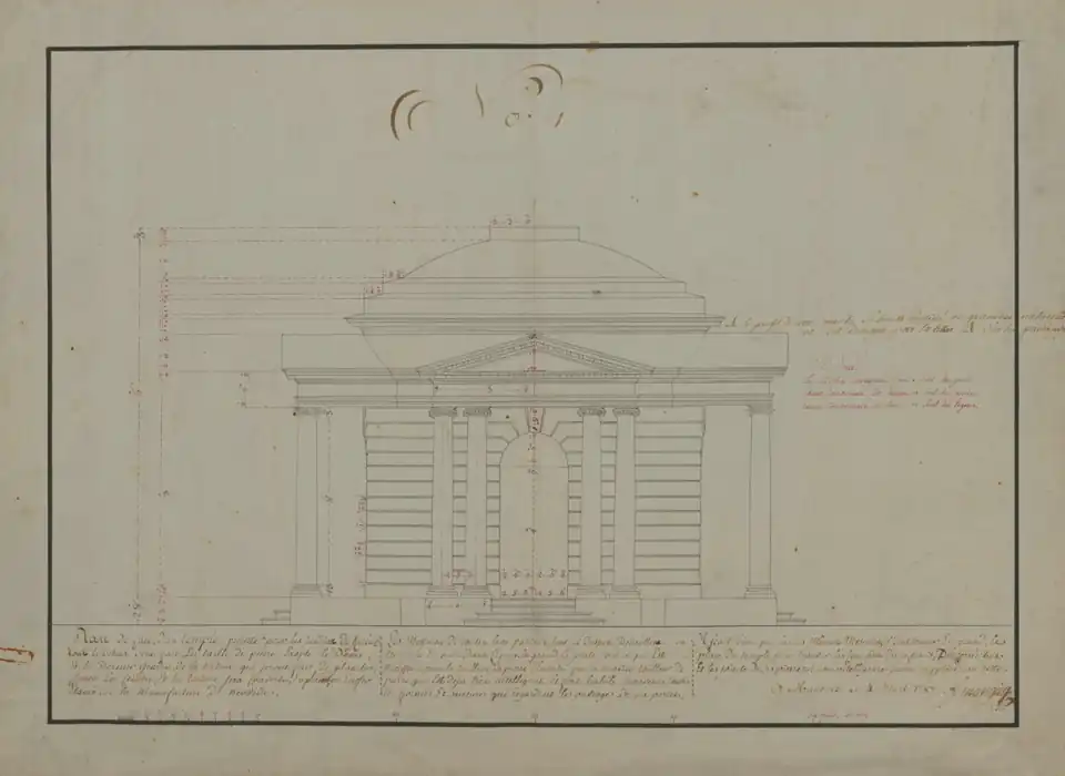 The 1787 design for the new temple (or Pantheon) in the English landscape garden