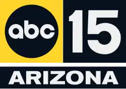 Three boxes. In the top-left box, the black ABC logo on a yellow background. In the top-right box, a white sans serif 15 on a black background. On the bottom, the white lettering "ARIZONA" in a sans serif on a black background.