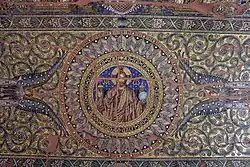 Damaged mosaic of Christ Pantocrator inside the Kaiser Wilhelm Memorial Church, Berlin c. 1895