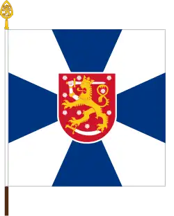 The colour of the Finnish Guard Jaeger Regiment. Note the Imperial Russian-style design of the flag which is symbolic of the lineage of the regiment as part of the Russian imperial guard.