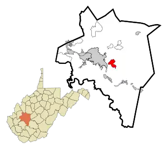 Location in Kanawha County and state of West Virginia.