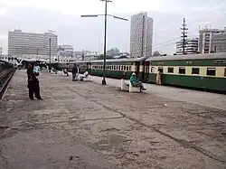 Platform with the Habib Bank Plaza visible