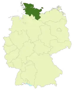 Map of Germany:Position of Schleswig-Holstein highlighted