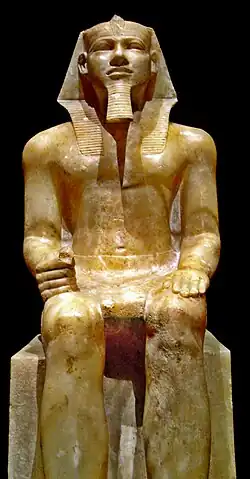Colossal alabaster statue of Khafre in the Cairo Egyptian Museum