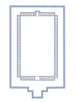 Plan, with 64 small shrines around a rectangular courtyard, and one larger shrine opposite the entrance