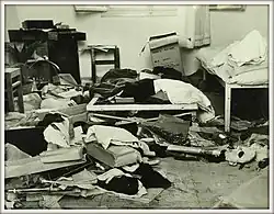 A room in Kibbutz Yagur after a weapon search conducted during Operation Agatha.