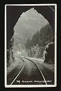 View from the tracks through a tunnel along the Canadian Pacific Railway pre-1942