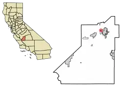 Location of Grangeville in Kings County, California.