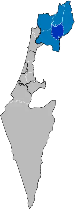 Northern District in blue, with Kinneret Subdistrict in dark blue