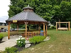 Kiosk set up in front of the presbytery, near the town hall.