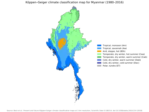 Image 10Myanmar (Burma) map of Köppen climate classification (from Geography of Myanmar)