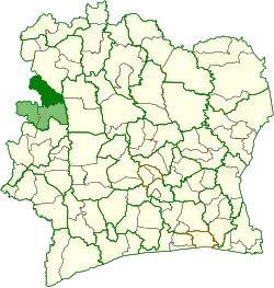 Location in Ivory Coast. Koro Department has retained the same boundaries since its creation in 2008.