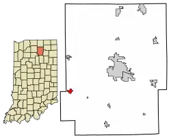 Location of Mentone in Kosciusko County, Indiana.