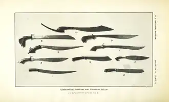 Various bolo from the Philippines. 10 is a pirah from the Yakan people, while 6 is a talibong (also known as pira) from Cebu, 1926