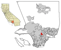 Location of East Los Angeles in Los Angeles County, California