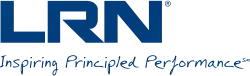 The letters of "LRN" are each purely colored blue; with "Inspiring Principled Performance" in script.