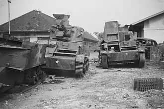 Two Light Tank Mk.VIs captured by the Imperial Japanese Army at a workshop in Bandung, 1946