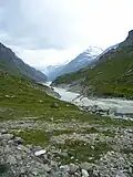 The Dranse de Bagnes at Lac de Mauvoisin with fluvial sediment build-up