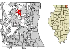 Location of Lindenhurst in Lake County, Illinois.