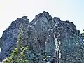 Looking up at the east side Lane Peak's summit block