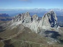 Aerial photograph of the Langkofel Group