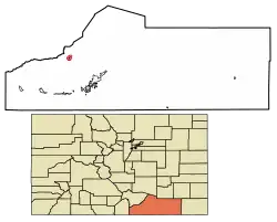 Location of the Town of Aguilar in Las Animas County, Colorado.