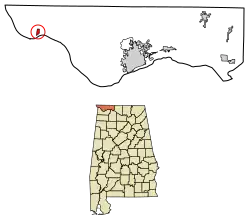 Location of Waterloo in Lauderdale County, Alabama.