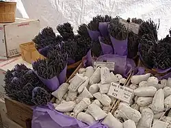 Lavender products for sale at a farmers market
