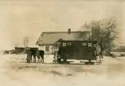 Horse-drawn hospital wagon on the Zarwanica-Złoczów (Zarvanytsia-Zolochiv) light railway during WWI
