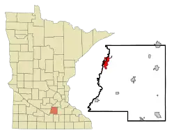 Location of Le Sueur within Le Sueur and Sibley Counties in the state of Minnesota