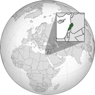 Location of Lebanon (in green)