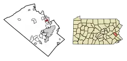 Location of Coplay in Lehigh County, Pennsylvania (left) and of Lehigh County in Pennsylvania (right)