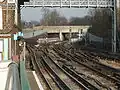 Leytonstone junction, showing the diverge between Epping and Hainault branches, the latter diverging and heading underground