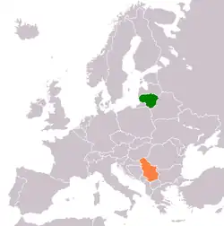 Map indicating locations of Lithuania and Serbia