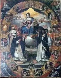 The Virgin Mary giving the belt to Saint Augustine et Saint Monica.[3]