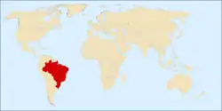 Brazil coloured on a world map