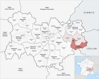 Location within the region Auvergne-Rhône-Alpes