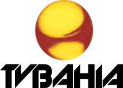 First logo of TV Bahia, a golden sphere above a wordmark with the station's name.